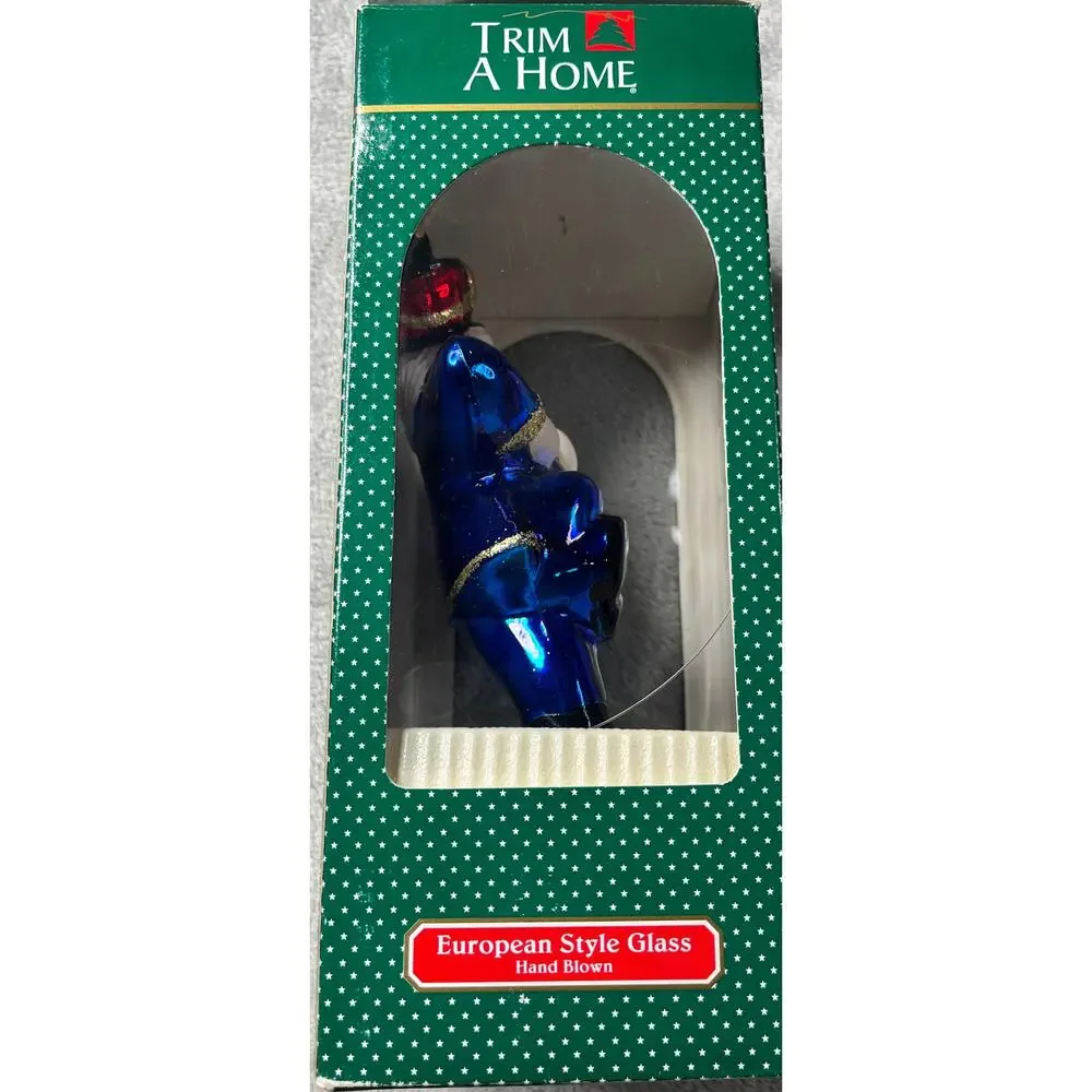 Trim A‎ Home European Style Glass Hand Blown Santa Christmas Ornament Blue 1996